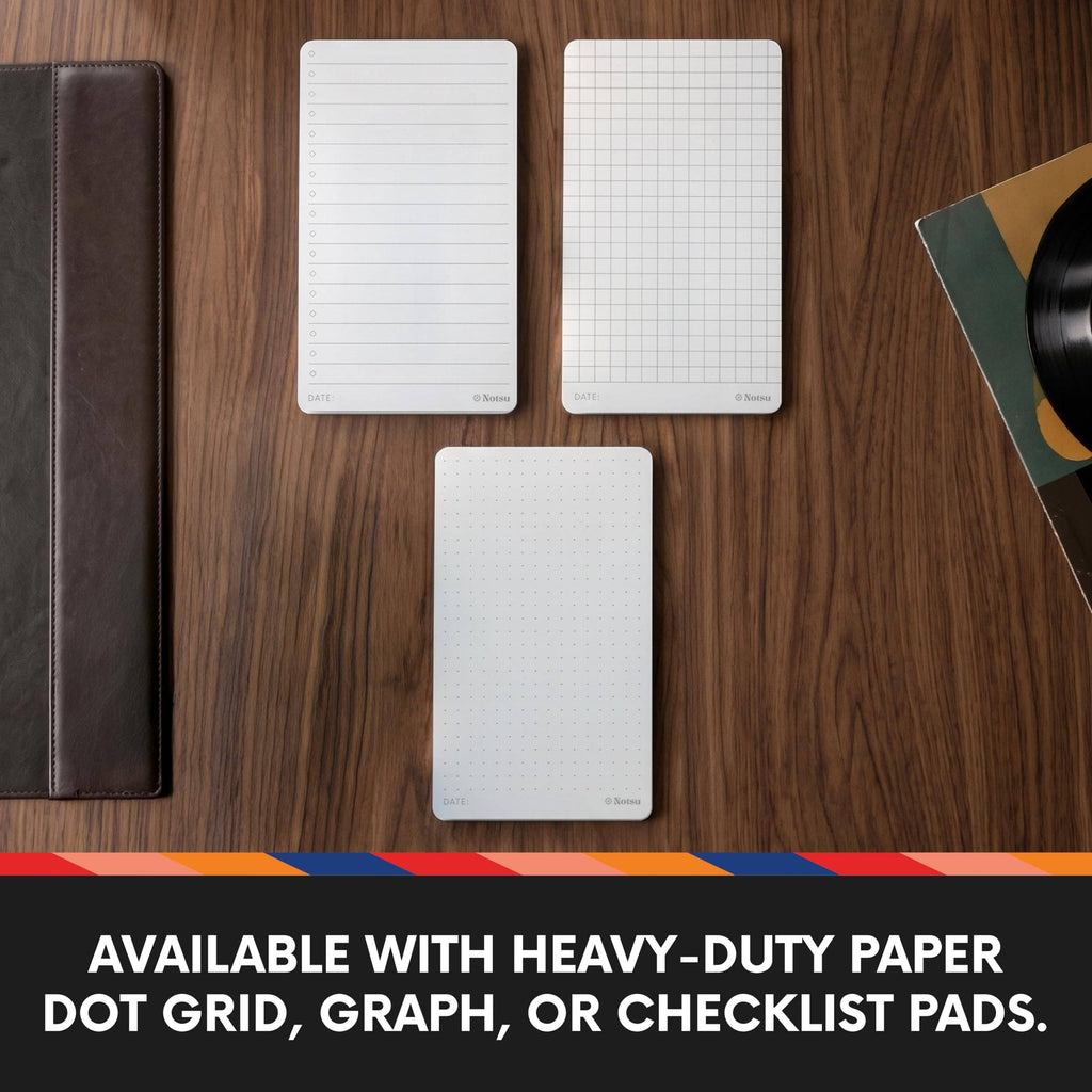 Notsu assorted 3 × 5 notepad refills showing three page layouts