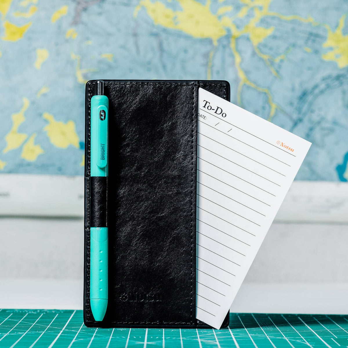 Notsu black vegan leather note card holder with To-Do cards