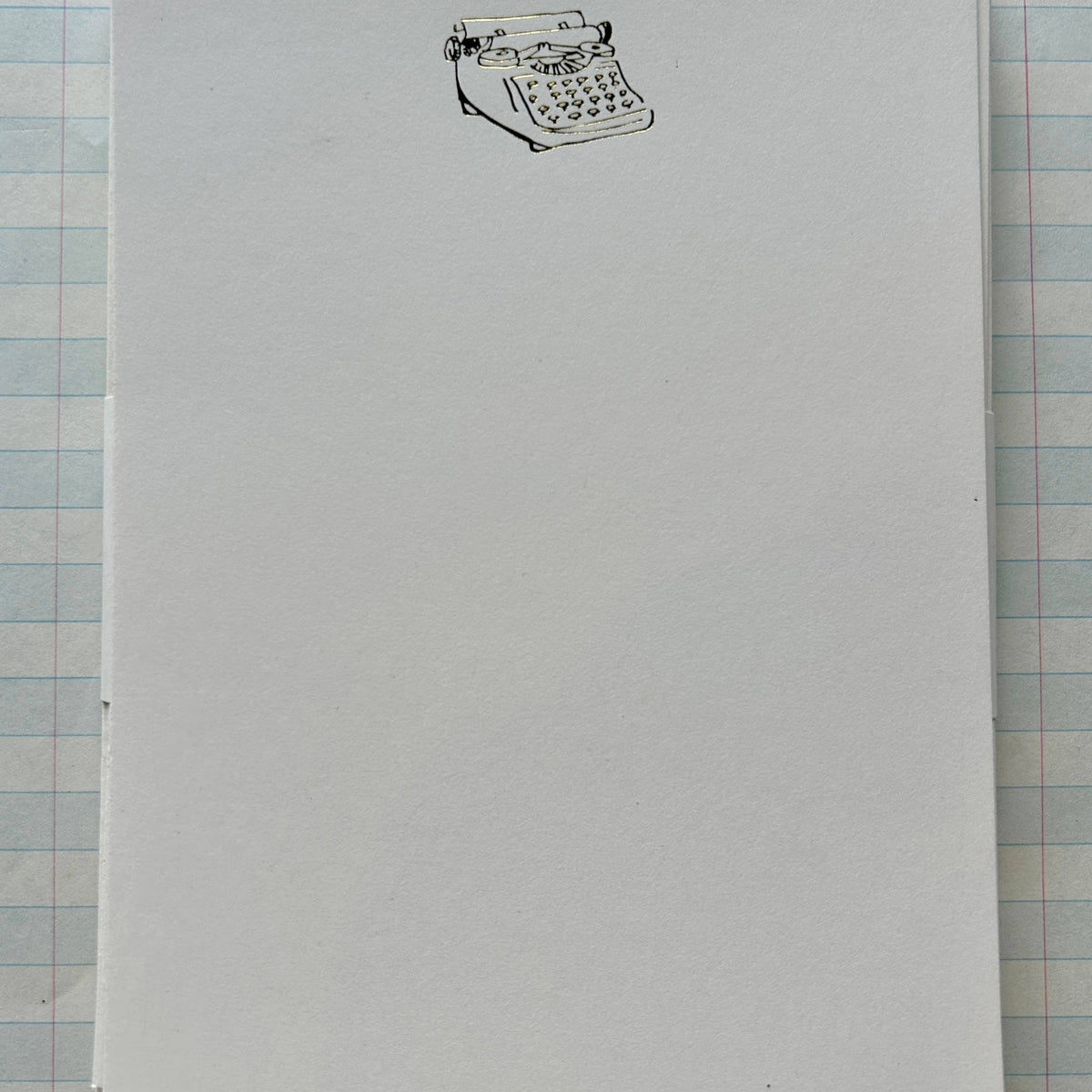 Parcel Typewriter Gold Foil correspondence set on creamy-white cardstock with A2 envelopes