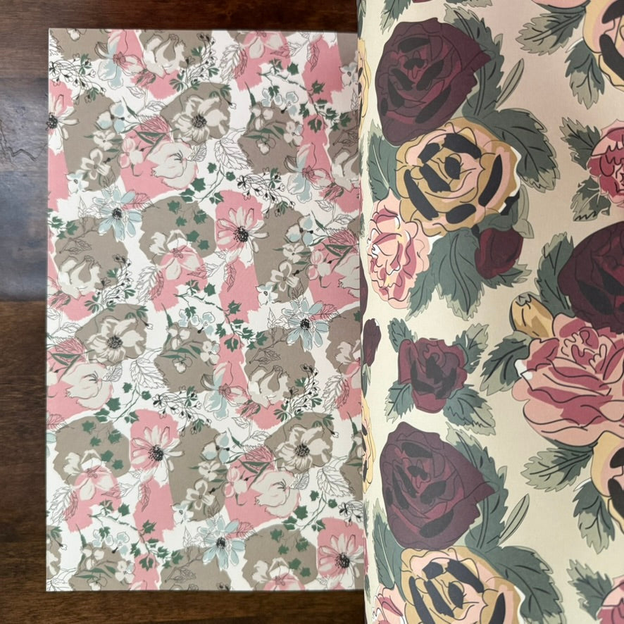 PEPIN 1950s Flowers decorative papers with soft pink blossoms and large vintage rose patterns