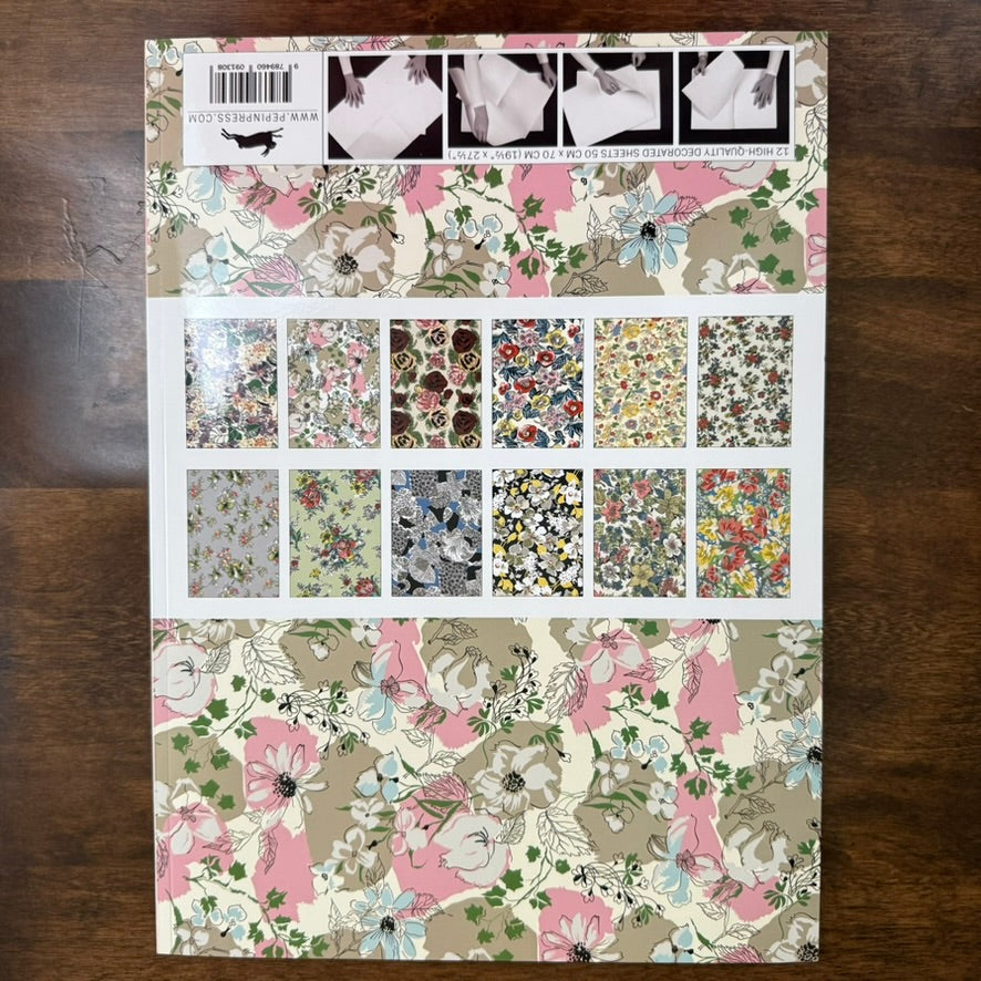 Back cover of PEPIN 1950s Flowers Gift & Creative Paper Book showing all twelve floral designs