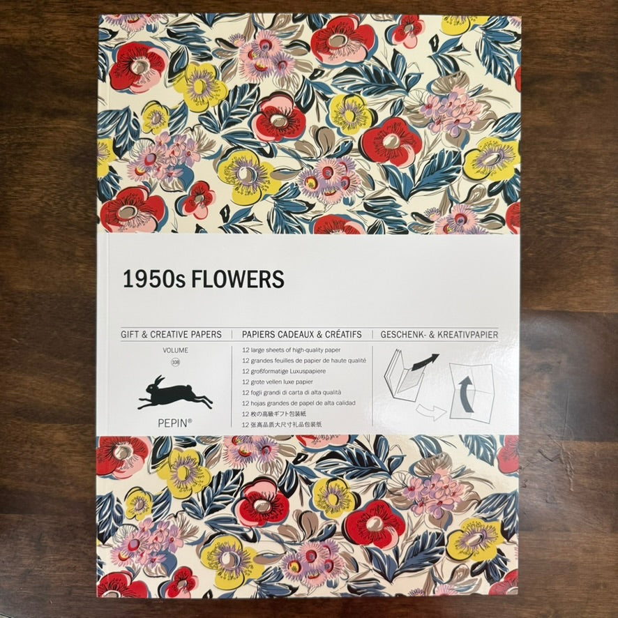 PEPIN 1950s Flowers Gift & Creative Paper Book front cover with colorful mid-century floral pattern