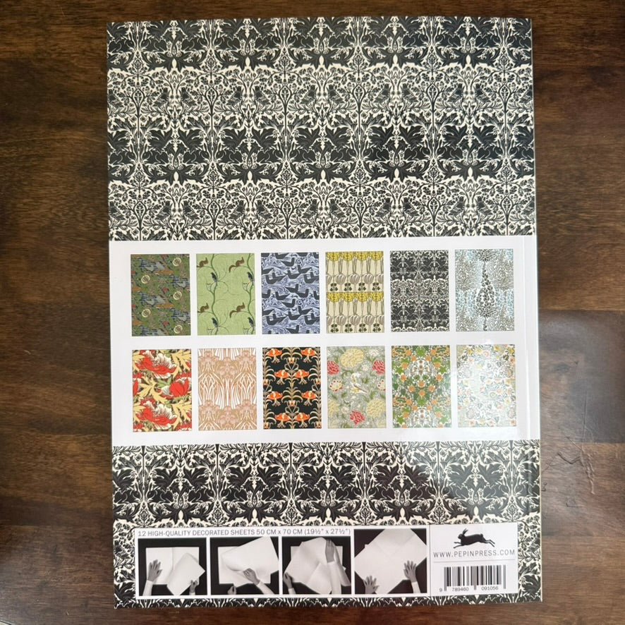 Back cover of PEPIN Arts & Crafts Movement Gift & Creative Paper Book showing all twelve designs