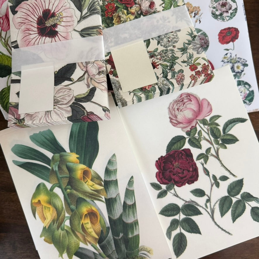 Selection of illustrated flower writing papers and coordinated stationery from the PEPIN Flowers Correspondence Set