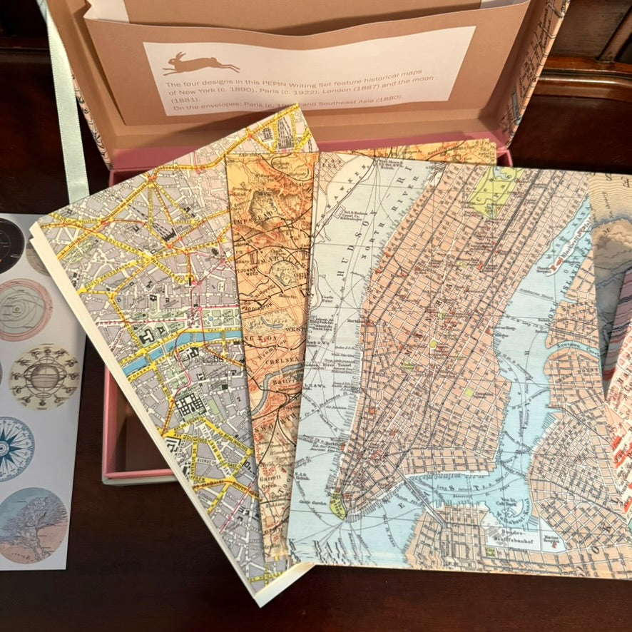 Assorted vintage map writing papers from the PEPIN Maps Letter Writing Set