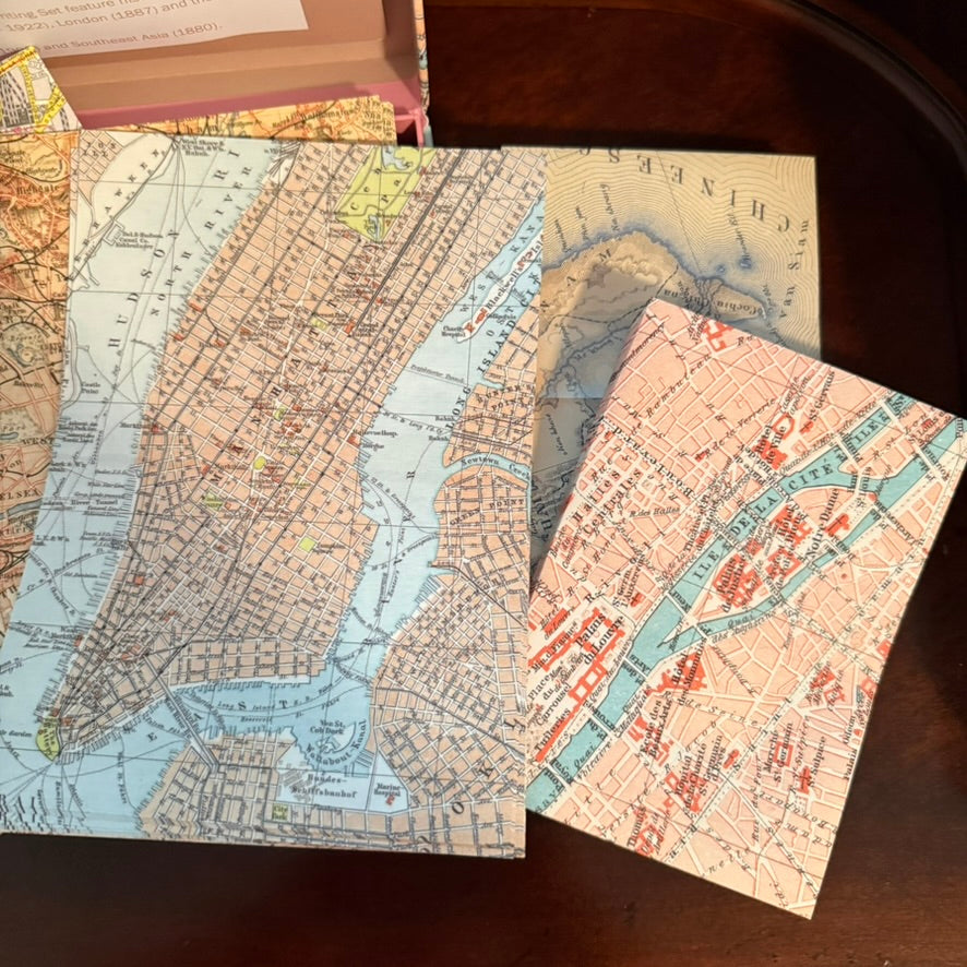 PEPIN Maps Letter Writing Set sheets featuring vintage New York map designs