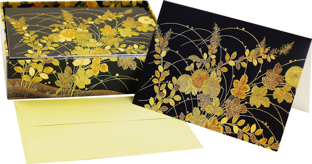 Autumn Grasses note card gold-foil design detail