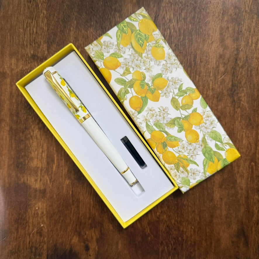 Peter Pauper Press Amalfi Lemons Fountain Pen with lemon-patterned barrel