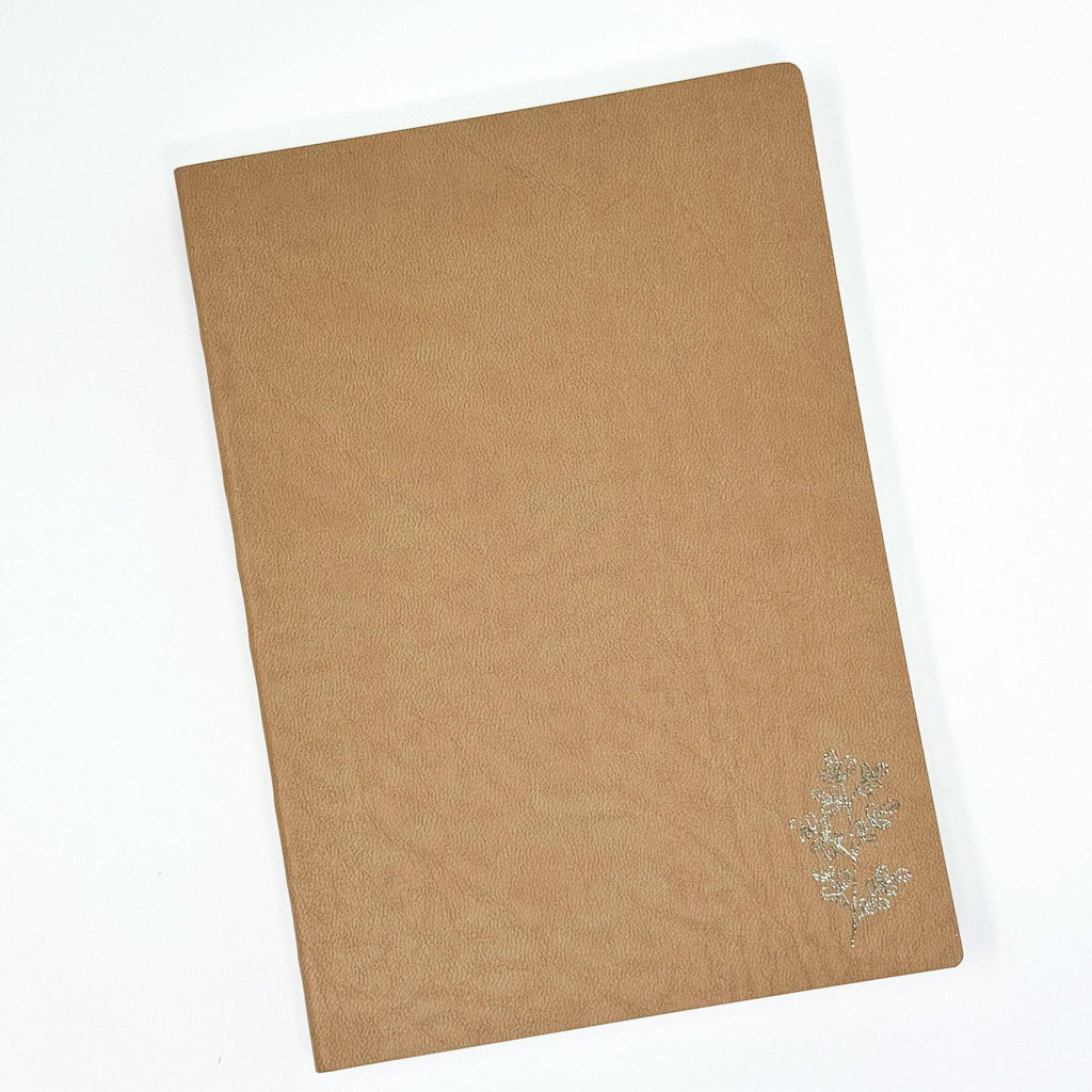 PlannerMonkeyCo Brown Freely Noted+ notebook, lay-flat binding detail