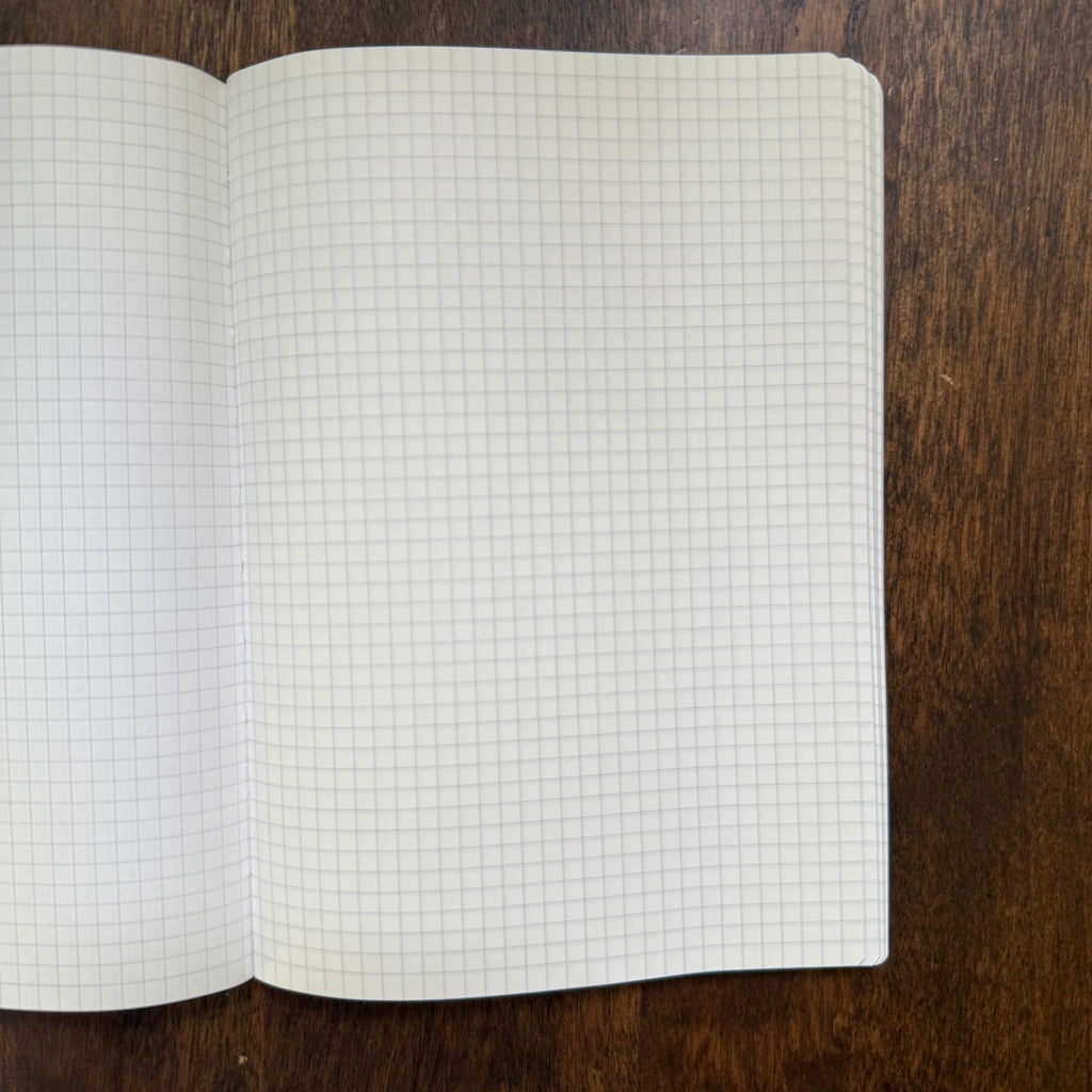 Open PlannerMonkeyCo Freely Noted+ B6 notebook showing 4 mm Tomoe River grid paper