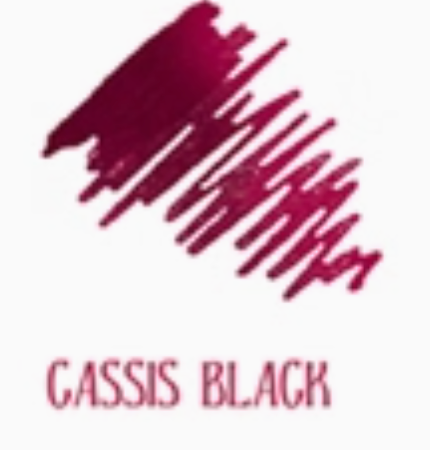 Platinum Classic Cassis Black ink swatch showing deep burgundy strokes on a white background.