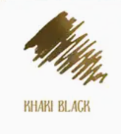 Platinum Classic Khaki Black ink swatch showing olive-brown diagonal strokes above the printed Khaki Black name on a white background.