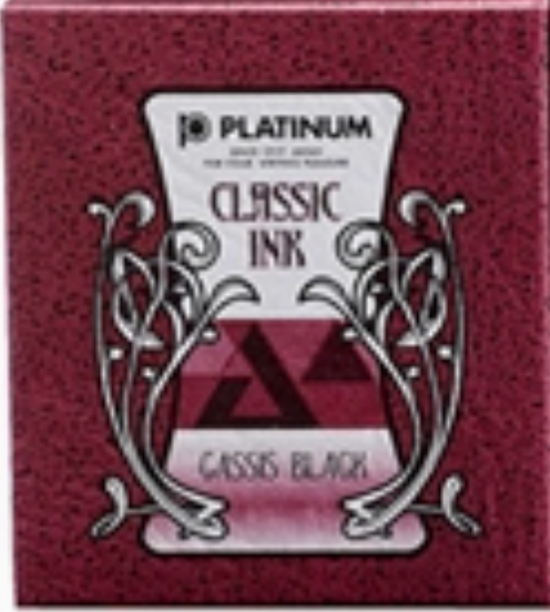 Platinum Classic Sepia Black 60 mL fountain pen ink packaging with a dark brown background and decorative silver lettering.