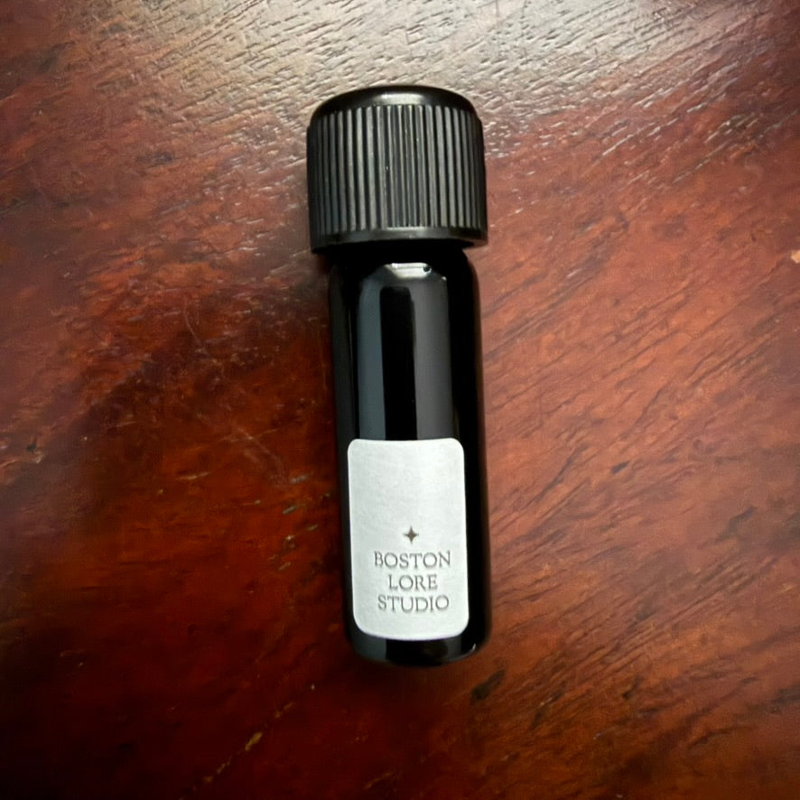 Robert Oster Motor Oil fountain pen ink in reusable Boston Lore Studio glass Archive Bottle