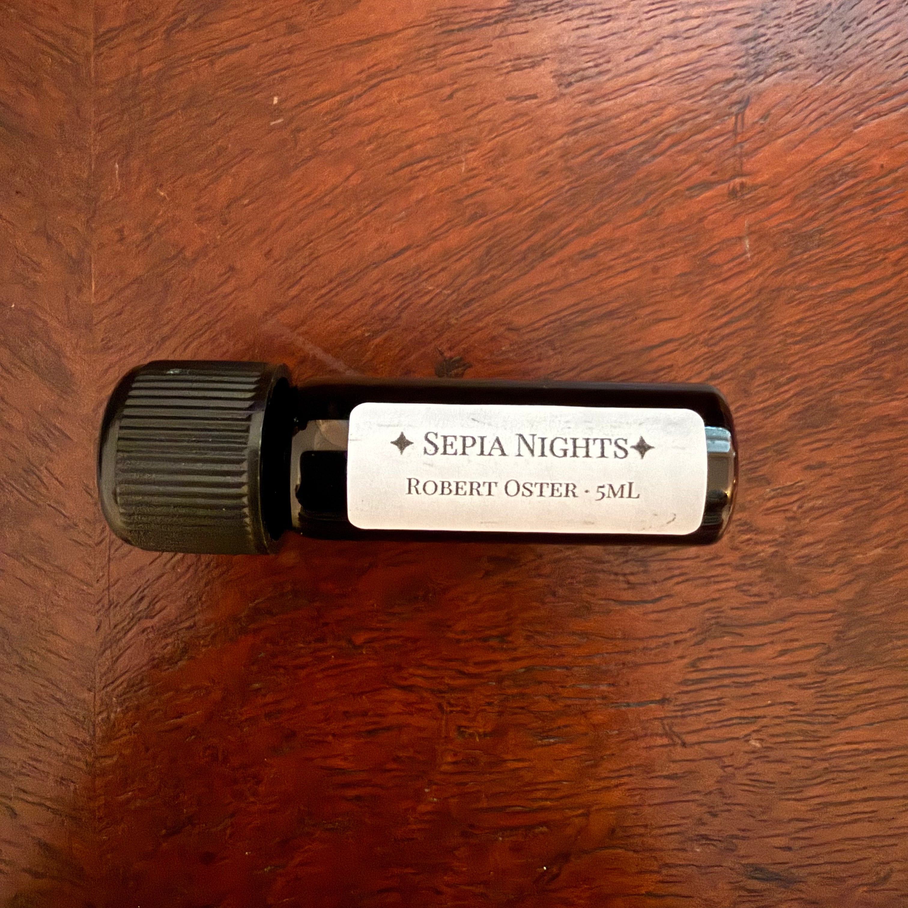 Horizontal view of Robert Oster Sepia Nights 5 mL Archive Bottle