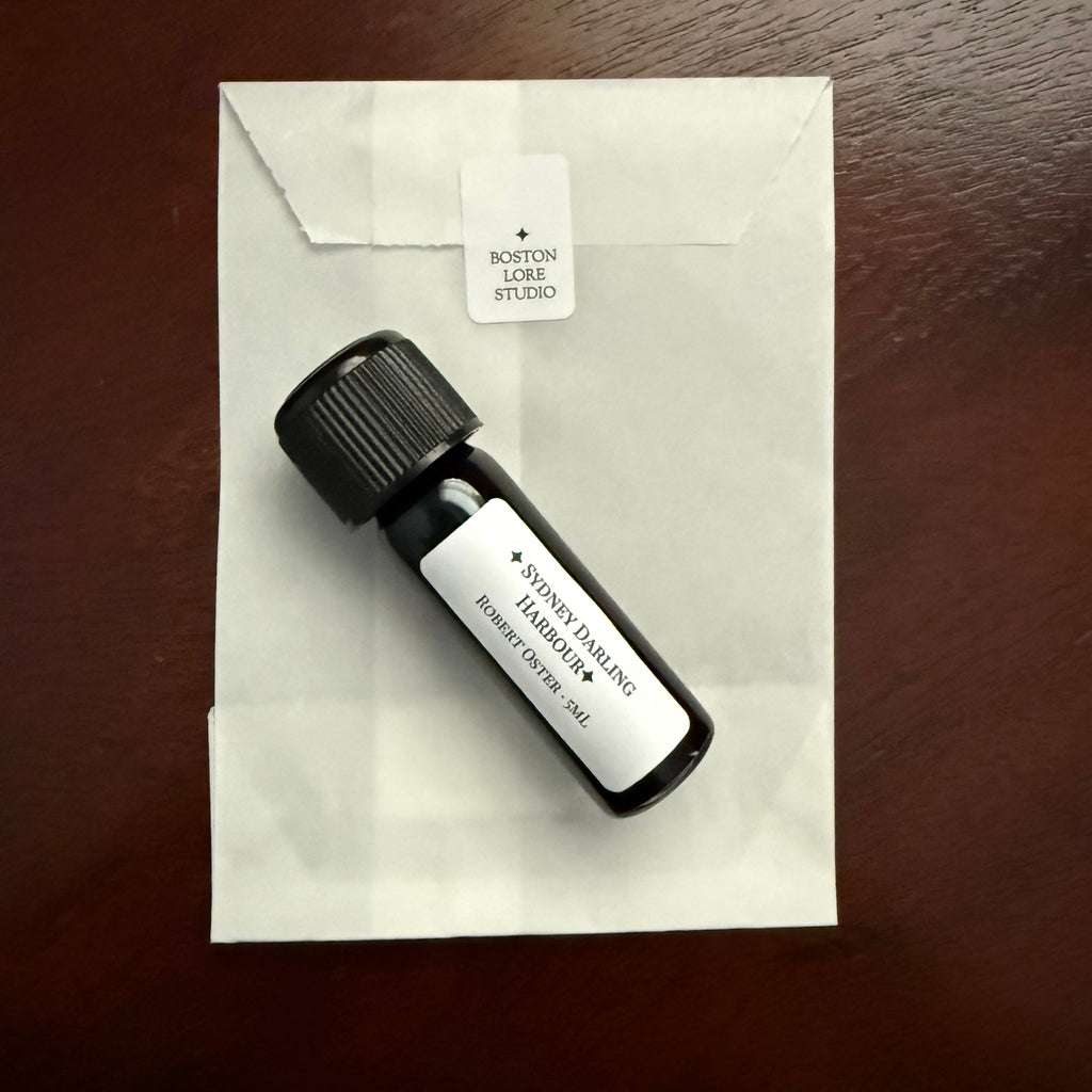 Robert Oster Sydney Darling Harbour fountain pen ink in 5 mL Boston Lore Studio Archive Bottle with glassine envelope