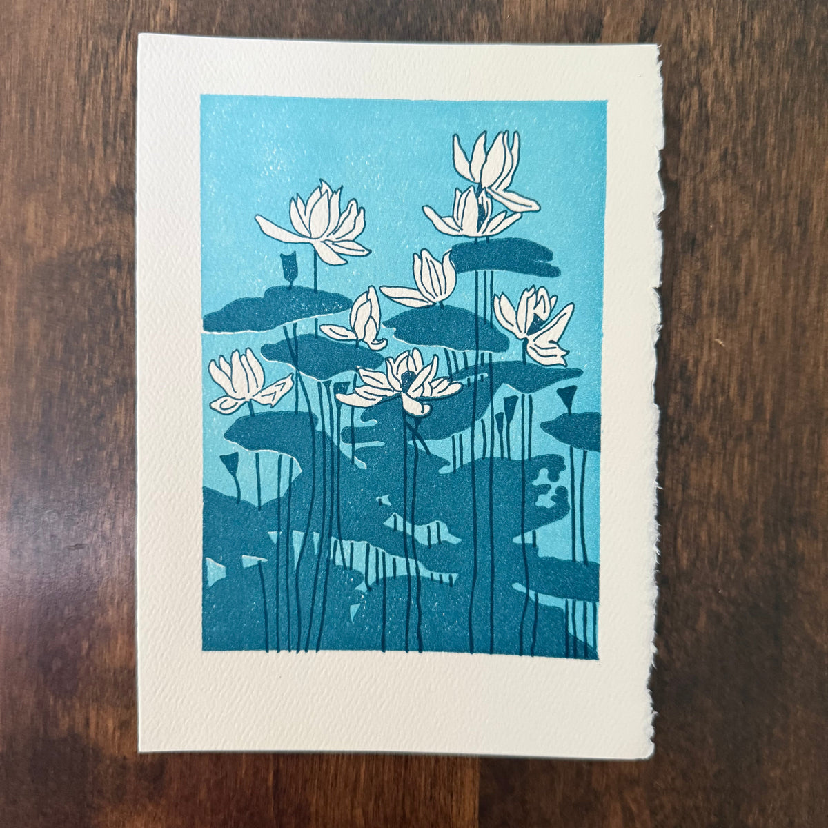Saturn Press Water Lilies letterpress greeting card
