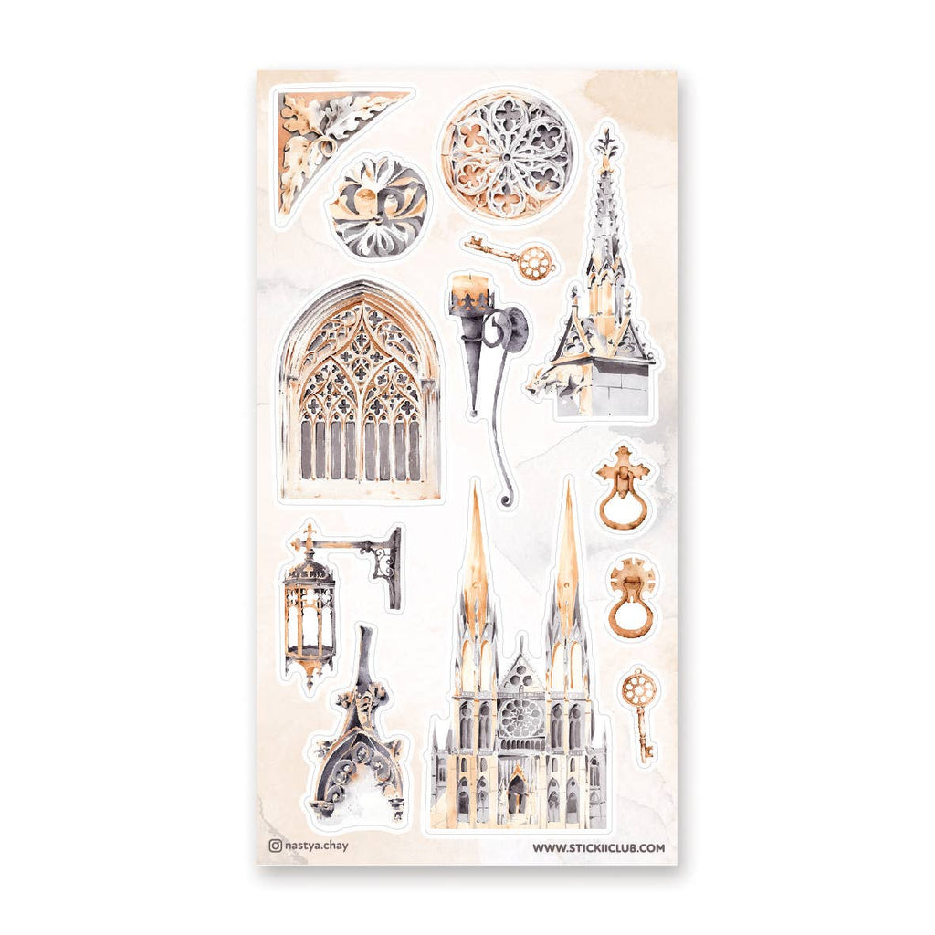 STICKII Gothic Architecture in Watercolor sticker sheet