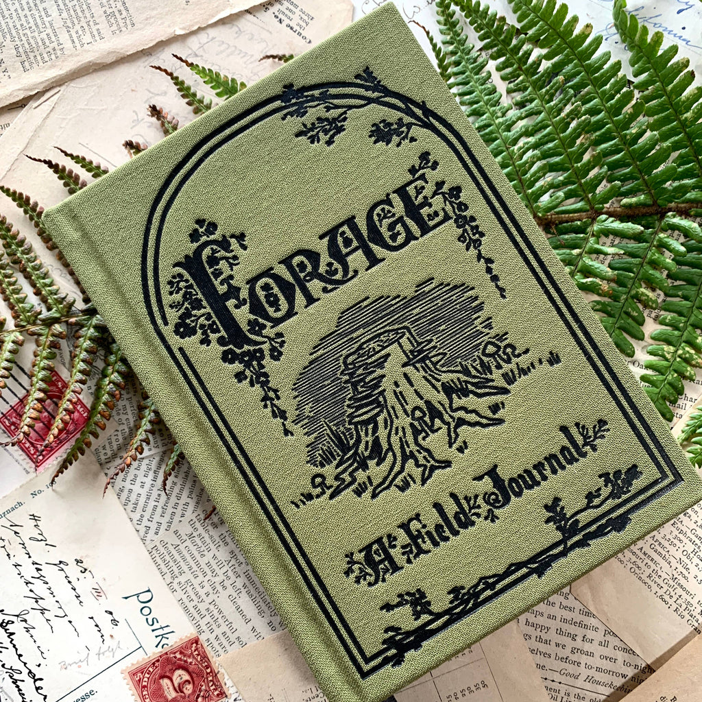 The Creeping Moon Green Foraging A6 Field Journal with illustrated green hardcover