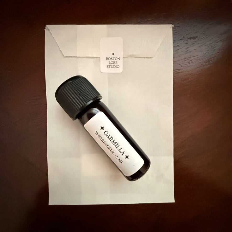 Wearingeul Carmilla 5 mL Archive Bottle with Boston Lore Studio glassine envelope packaging