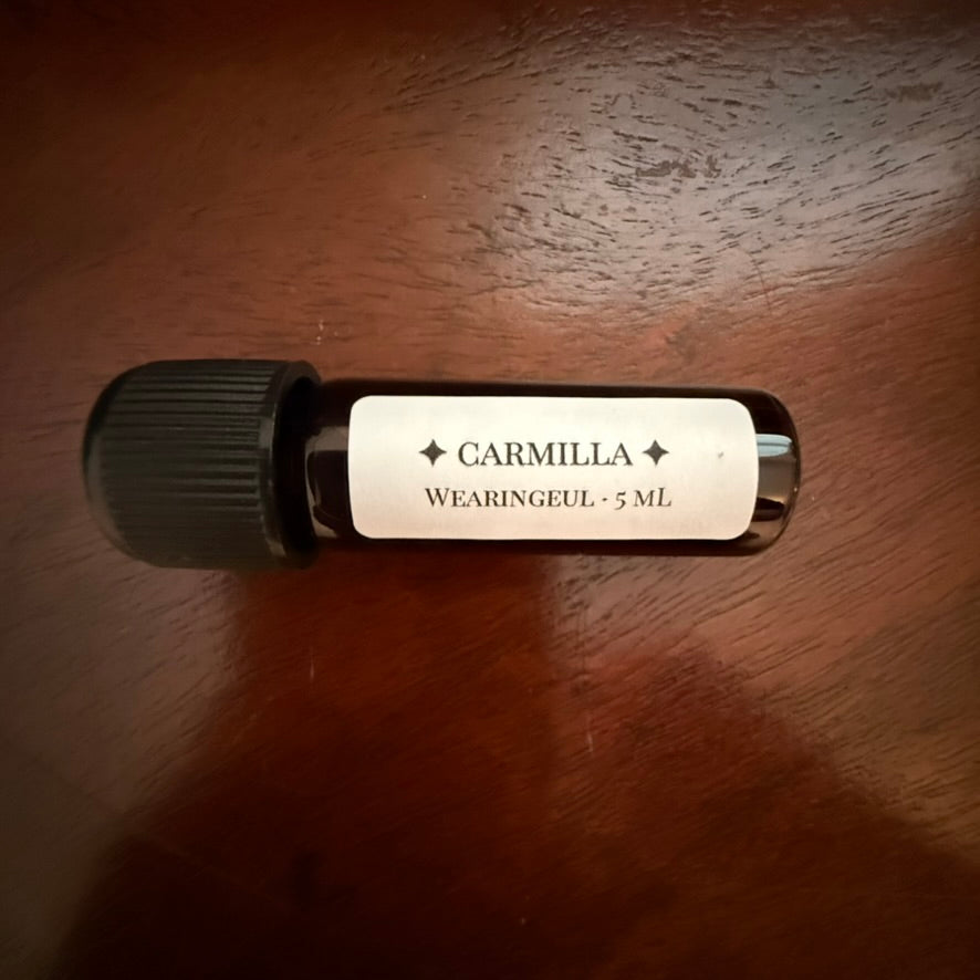 Close-up of Wearingeul Carmilla 5 mL Archive Bottle and label