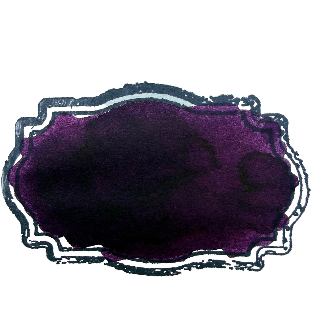 Boston Lore Studio swatch of Wearingeul Edward Hyde fountain pen ink showing dark violet ink with green sheen