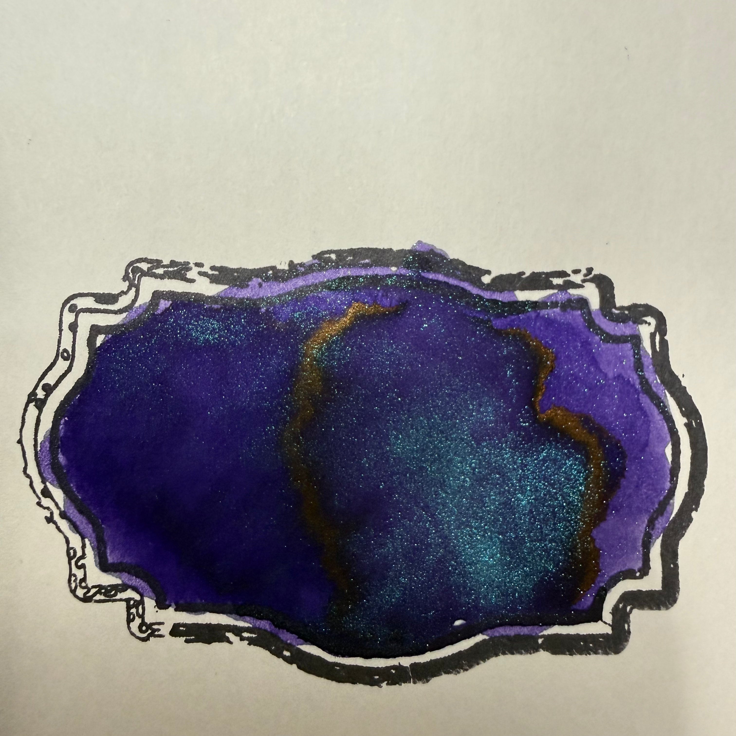 Wearingeul Frankenstein fountain pen ink swatch showing deep violet blue, teal shading, and reddish sheen