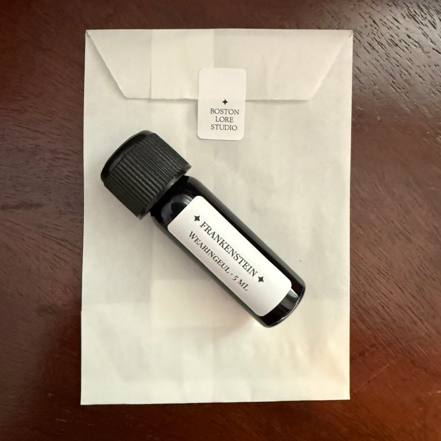 Wearingeul Frankenstein 5 mL Archive Bottle with Boston Lore Studio glassine envelope packaging