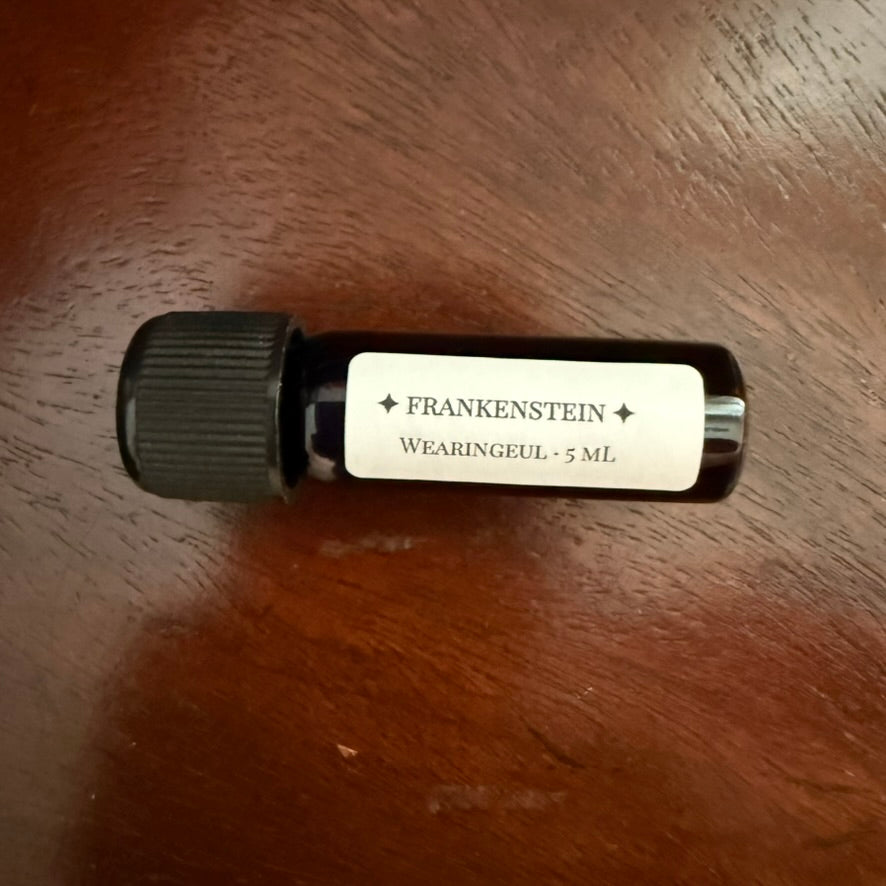 Close-up of Wearingeul Frankenstein 5 mL Archive Bottle and label