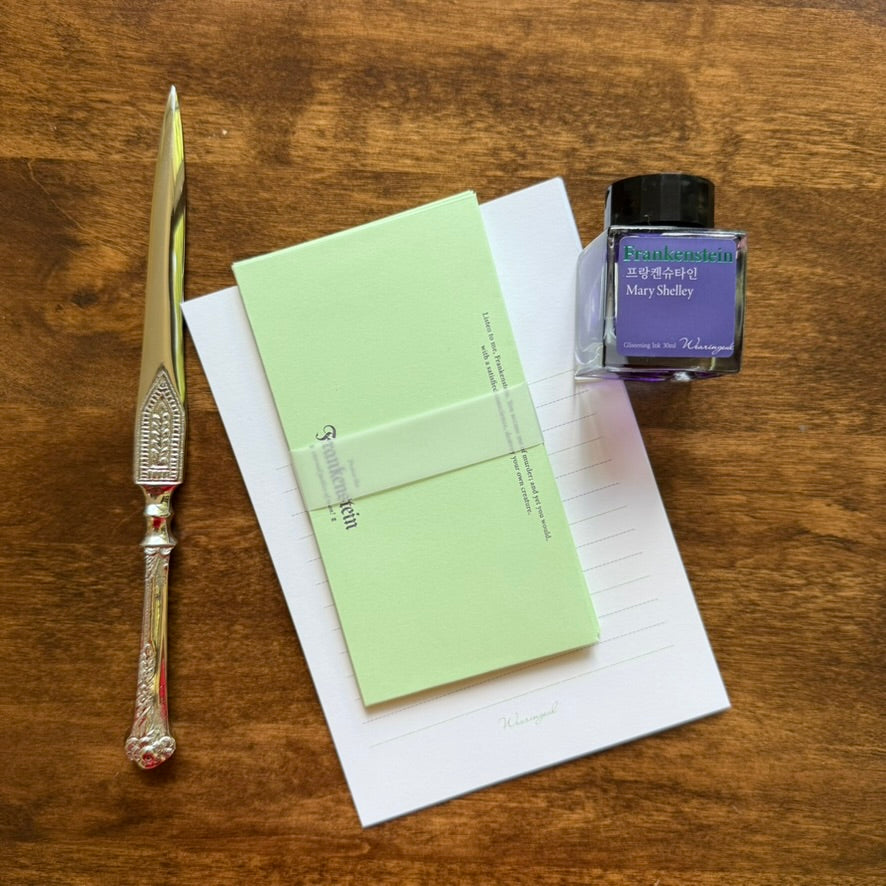 Wearingeul Frankenstein World Literature Letter Writing Set with letter paper, envelopes and purple seal stickers
