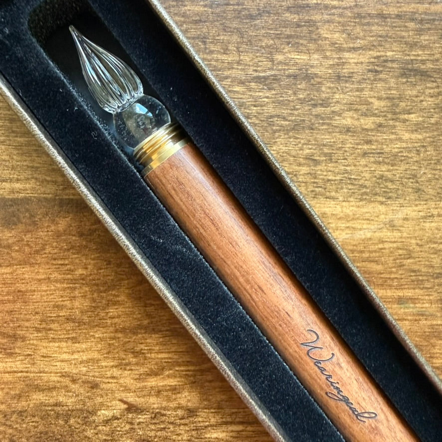 Close-up of the replaceable glass nib on the Wearingeul Modular Glass Dip Pen