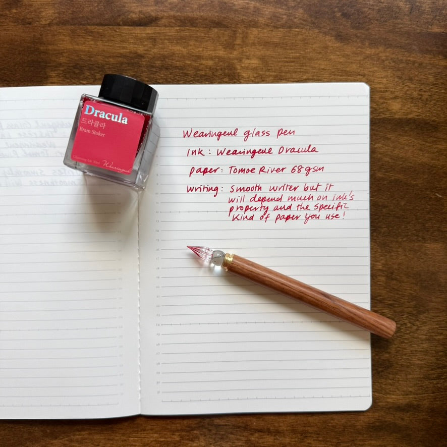 Wearingeul Modular Glass Dip Pen writing with bottled fountain pen ink