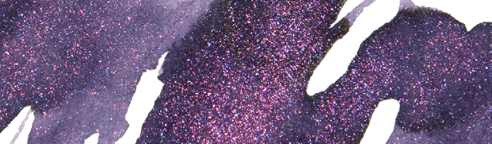 Official Wearingeul swatch of Persephone fountain pen ink with dark violet color and red glitter