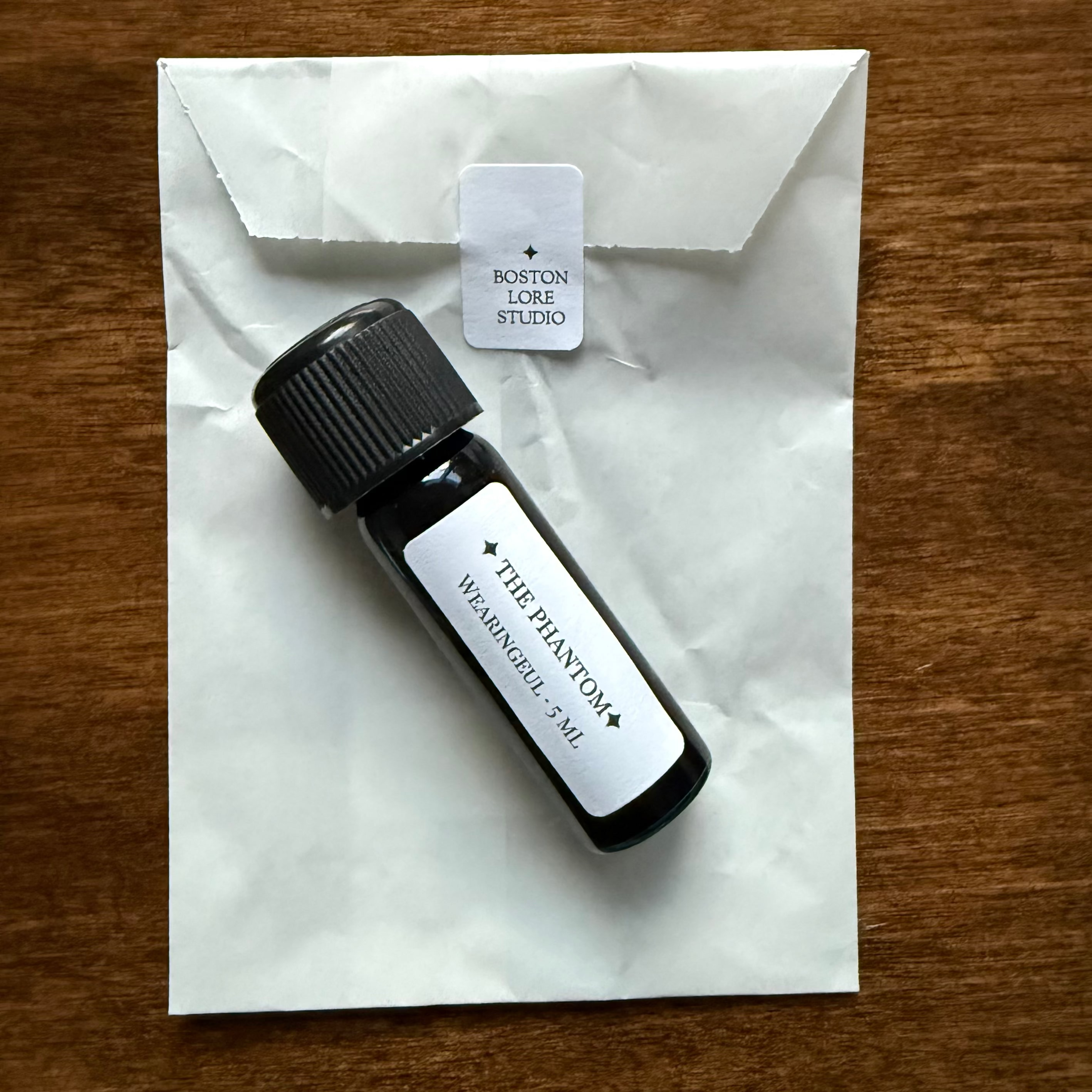 Wearingeul The Phantom of the Opera 5 mL Archive Bottle with Boston Lore Studio glassine envelope packaging
