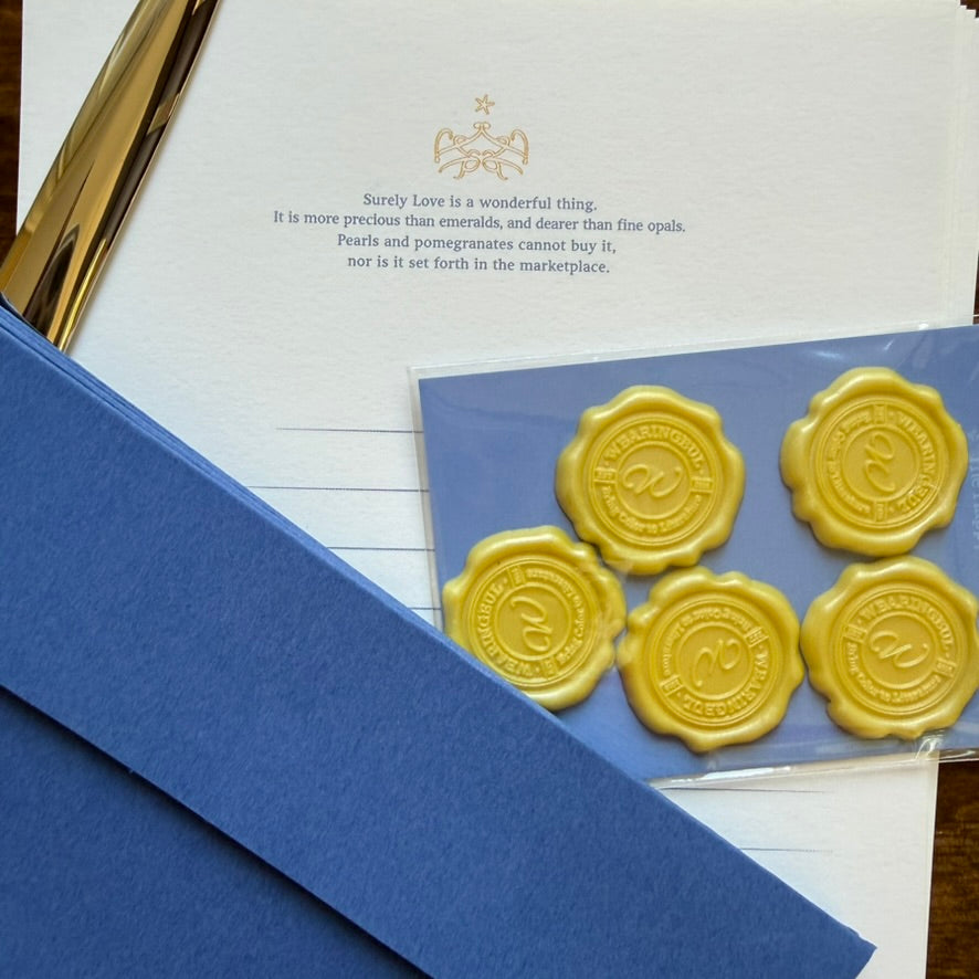 Gold wax-seal stickers included with Wearingeul The Happy Prince Letter Writing Set