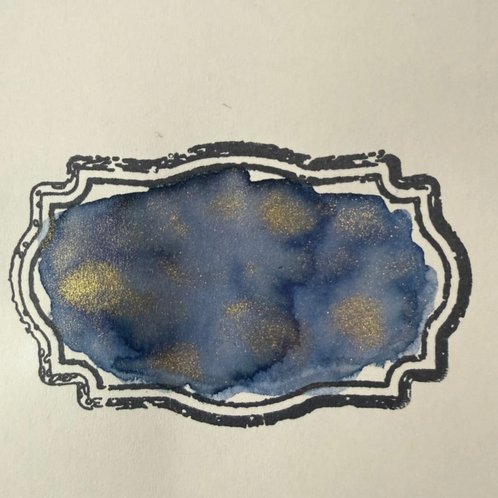 Wearingeul The Happy Prince blue and gold shimmer fountain pen ink swatch on Tomoe River 68 gsm paper