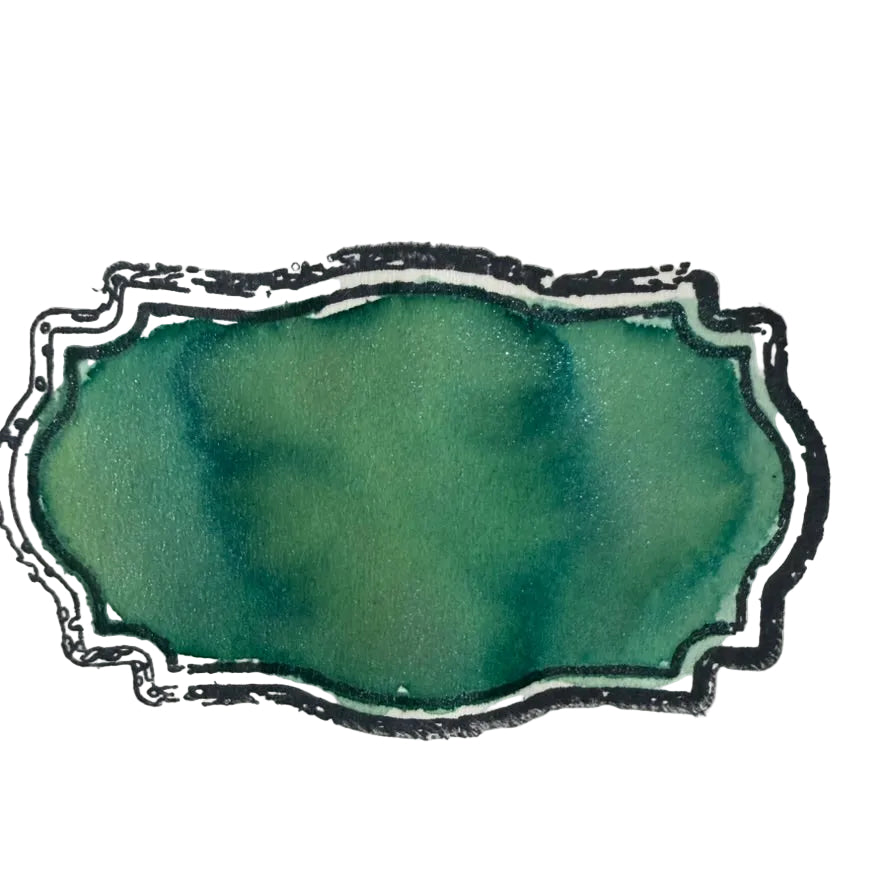 Boston Lore Studio swatch of Wearingeul The Wonderful Wizard of Oz fountain pen ink showing green ink with shimmer